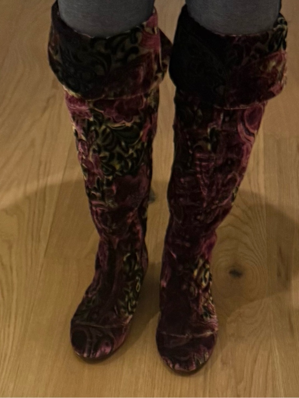 Born Velvet Paisley Over-the-Knee Boots - Pink and Black - Picture 15 of 17